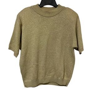 Vintage Gold Metallic Short Sleeve Sweater Top